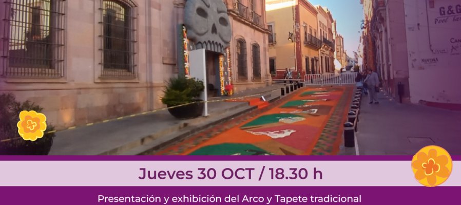 Presentación y exhibición del arco y tapete tradicional "Viaje del alma huichol"