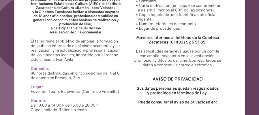 Taller de Cine: Realización de Cine Documental