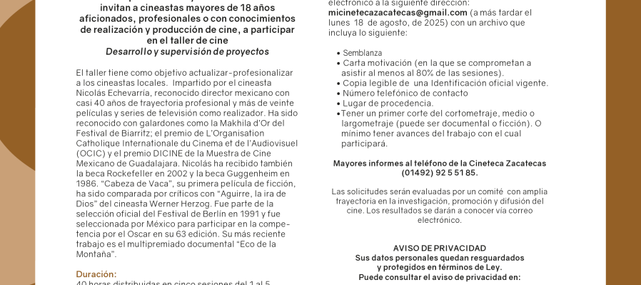 Taller de Cine: Desarrollo y supervición de proyectos