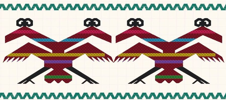 Águilas bicéfalas y grecas en puntadas