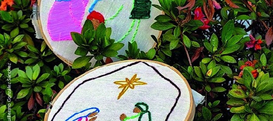 Belén en técnica de bordado