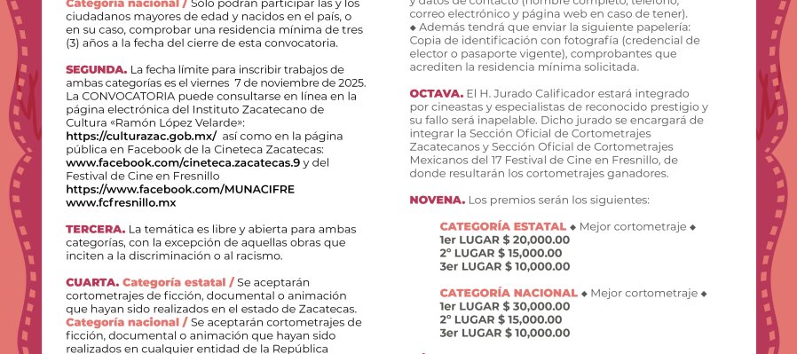 Convocatoria Impulso al Cortometraje Mexicano, con categorías estatal y nacional