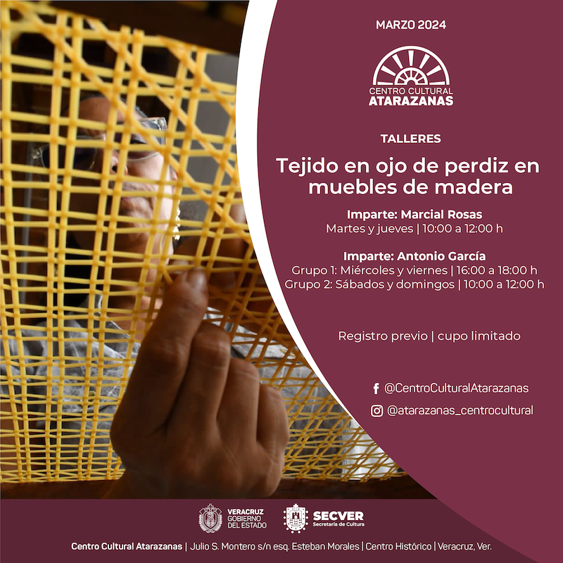 Taller. Tejido en ojo de perdiz en muebles de madera por Antonio García