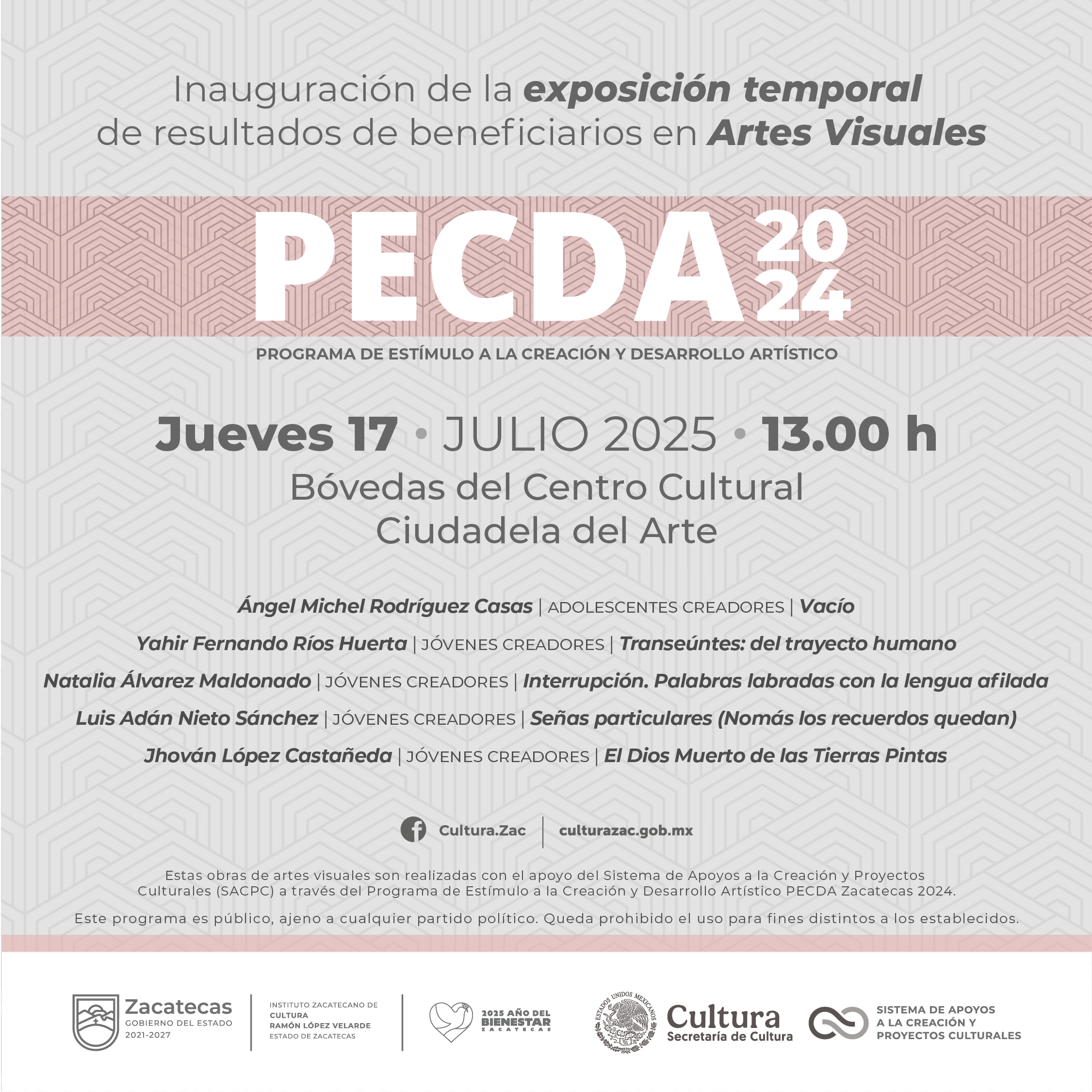 Imagen muestra de la actividad Exposición resultados de los beneficiarios en Artes Visuales del PECDAZ 2024