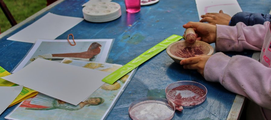 Taller: Grana cochinilla con tela para adultos mayores.