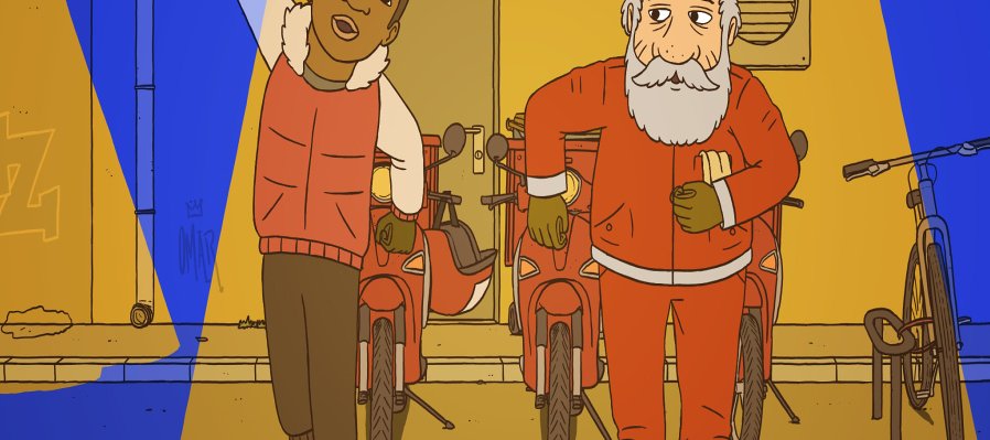 Marcel, Papá Noel y el chico repartidor de pizzas