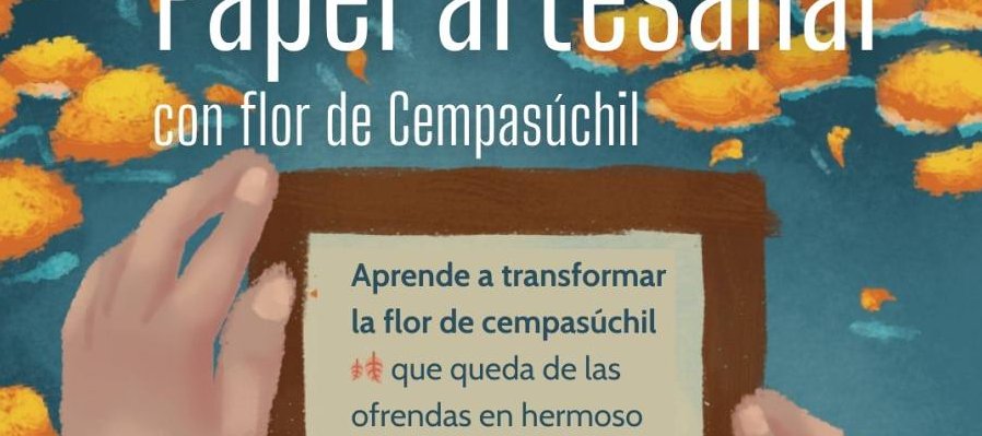 Papel artesanal con flor de cempasúchil