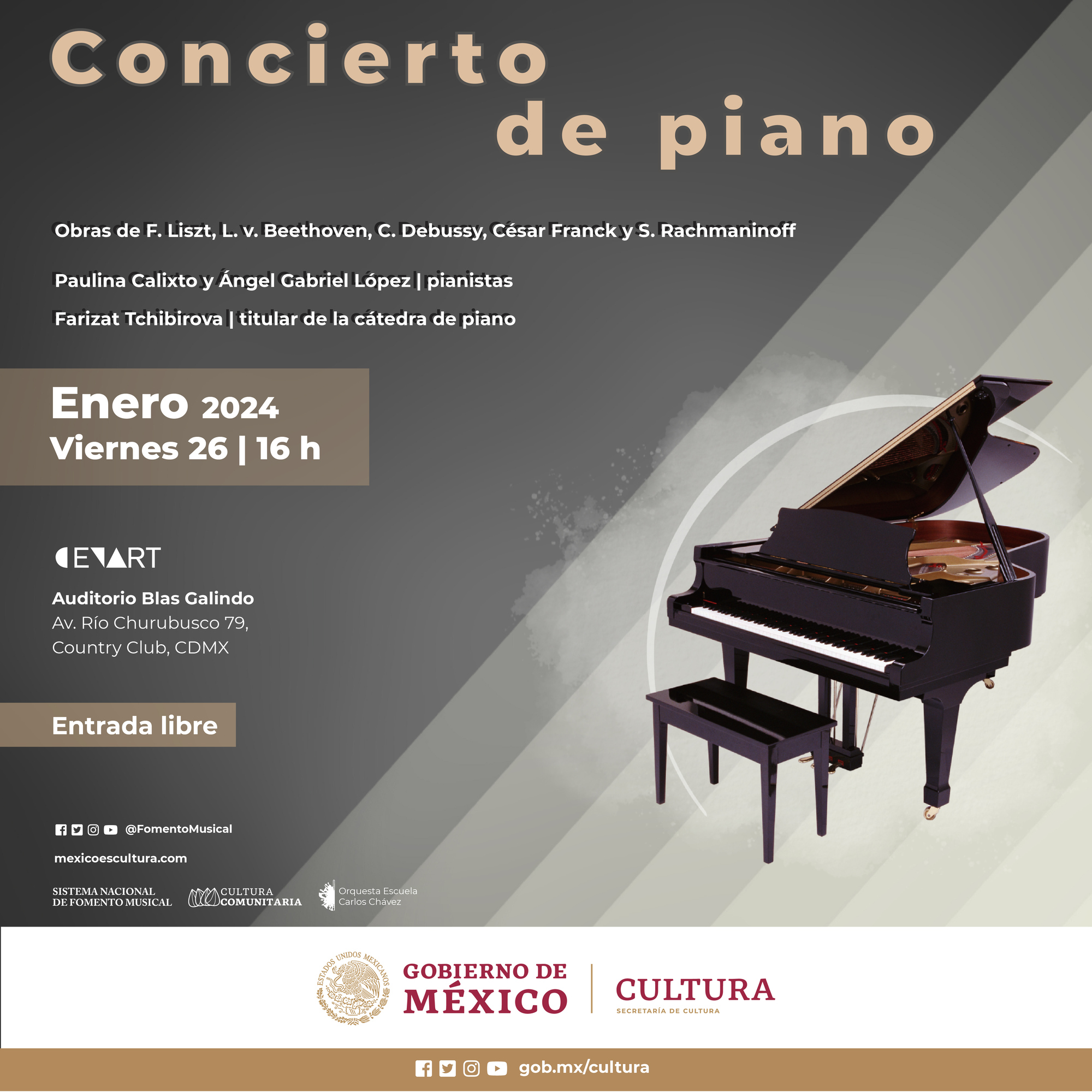 Concierto de piano Rachmaninoff, Liszt, Beethoven, Debussy y Franck